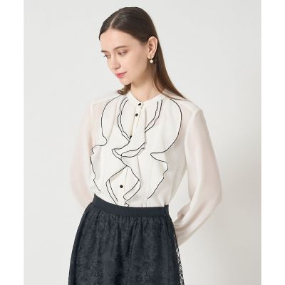 ■モフルン様■極美品 ANAYI アナイ ジョーゼットバイカラータイ付 ブラウス ANAYI（アナイ） ブラウス シャツ ジョーゼットバイカラーラッフル