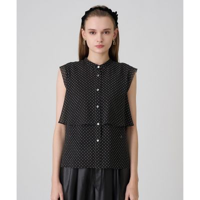 【714】アナイ　ドットプリントシフォン袖フリルブラウス　黒白　38 B 714】アナイ ドットプリントシフォン袖フリルブラウス 黒白 38 B