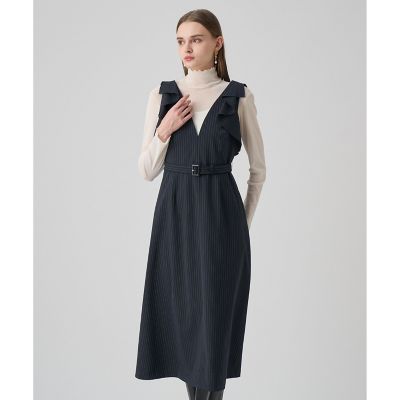 美品✨ANAYI アナイ　モノトーンフラワー袖フリルワンピース　34 美品✨ANAYI アナイ モノトーンフラワー袖フリルワンピース 34