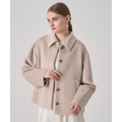 定番【アナイ】アルパカ シャギー ファー付 ショートコート　ピンクベージュ 38 ANAYI アルパカファー付きコート 38 くすみピンクベージュ