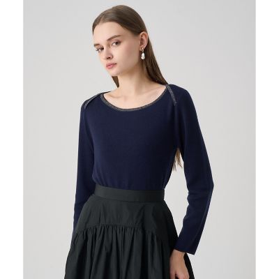 ANAYI/アナイ ステップビジューボートネック プルオーバー 65ネイビー トップス【三越伊勢丹/公式】