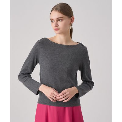 ANAYI/アナイ ステップビジューボートネック プルオーバー 94チャコールグレー トップス【三越伊勢丹/公式】