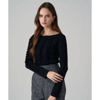 ANAYI/アナイ ウェービーフリルリブ プルオーバー 95ブラック トップス【三越伊勢丹/公式】