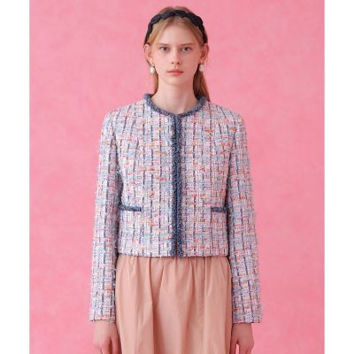 セットアップ対応商品】カラーミックスツイードノーカラー ジャケット