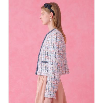 セットアップ対応商品】カラーミックスツイードノーカラー ジャケット