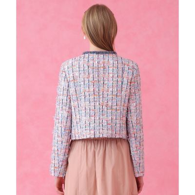 セットアップ対応商品】カラーミックスツイードノーカラー ジャケット