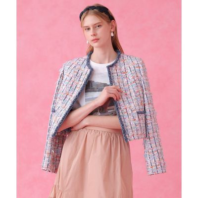 セットアップ対応商品】カラーミックスツイードノーカラー ジャケット