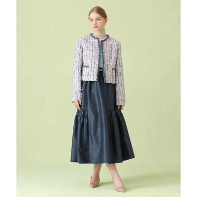 セットアップ対応商品】カラーミックスツイードノーカラー ジャケット