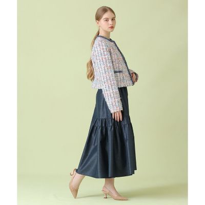 セットアップ対応商品】カラーミックスツイードノーカラー ジャケット