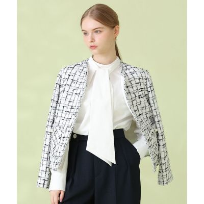 ＜ANAYI＞【セットアップ対応商品】モノトーンツイードクルー　ジャケット