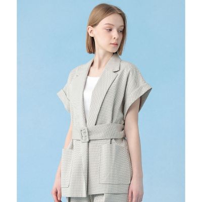 モノトーンドットジャカードベルテッド ジャケット〈セットアップ対応