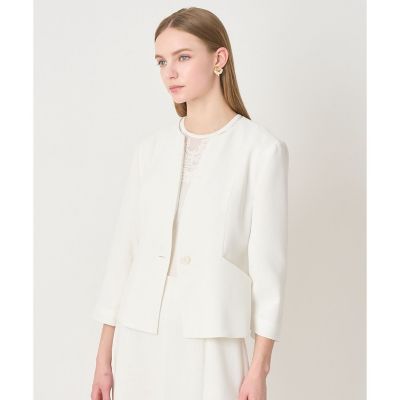 ＜ANAYI＞カラミリネンライクノーカラー　ジャケット〈セットアップ対応商品〉