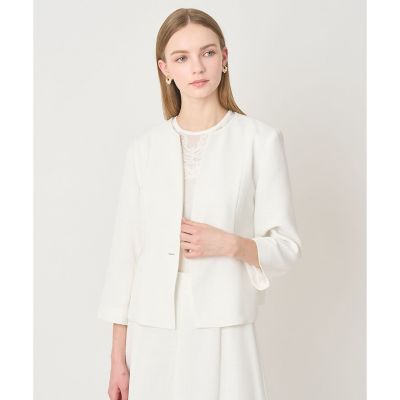 24年♡美品✨アナイ カラミコットンブルゾン ノーカラー ホワイト 36 カラミリネンライクノーカラー ジャケット〈セットアップ対応商品