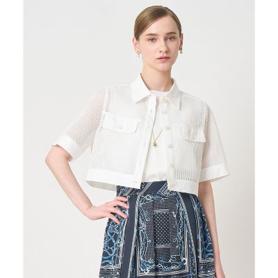メッシュラッセル5分袖シャツブルゾン〈セットアップ対応商品