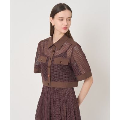 メッシュラッセル5分袖シャツブルゾン〈セットアップ対応商品