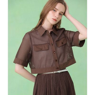 ナオコ✳︎ANAYI メッシュラッセル５分袖シャツブルゾン　38✳︎ メッシュラッセル5分袖シャツブルゾン〈セットアップ対応商品