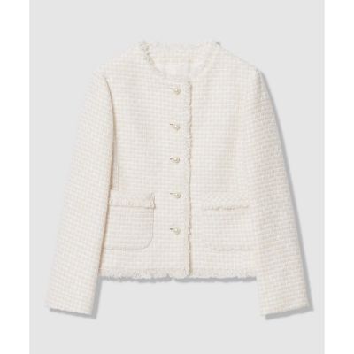 ＜ANAYI＞【セットアップ対応商品】ソフトベージュツイードクルー　ジャケット