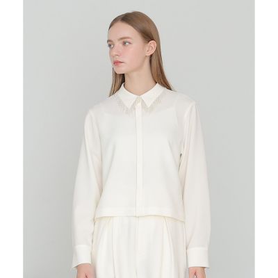 ＜ANAYI＞【セットアップ対応商品】ダブルクロスフリンジビジュー　ブラウス