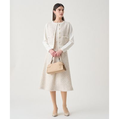 一度のみ着用今年春新作ANAYI ノースリツイードロングワンピース36 未使用品 アナイ ANAYI 25SS スラブツイードベルト付き ワンピース