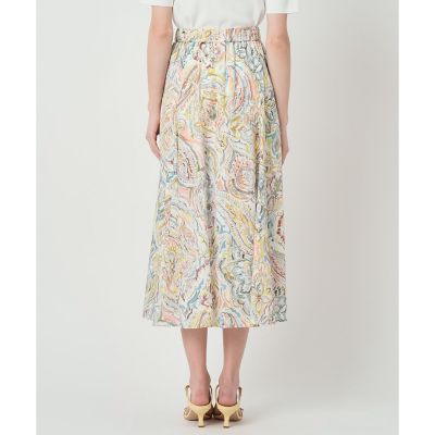 極美品 ANAYI アナイ ペイズリー柄 ロングフレアスカート ネイビー M 夏 セットアップ対応商品】ペイントペイズリープリントフレア スカート