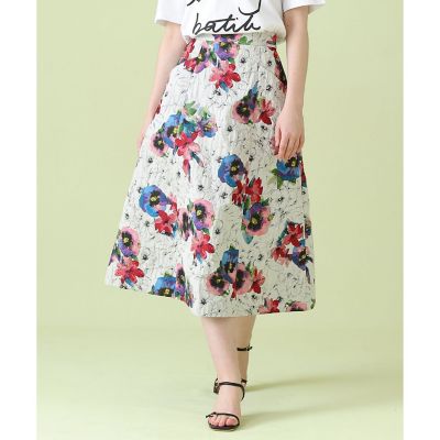 ＜ANAYI＞ふくれフラワージャカードフレア　スカート