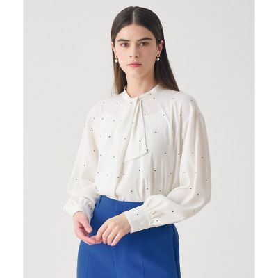 【1165】アナイ　ピンドットプリントボウタイブラウス　白　38 1165】アナイ ピンドットプリントボウタイブラウス 白 38