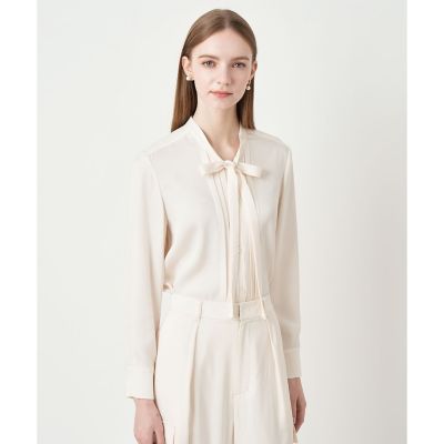 セットアップ対応商品】ストレッチダブルサテンボウタック ブラウス