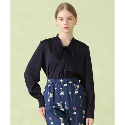 セットアップ対応商品】ストレッチダブルサテンボウタック ブラウス