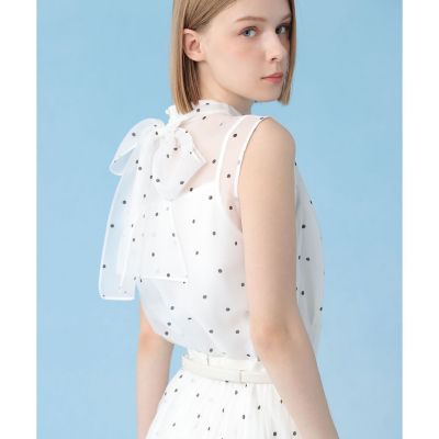 【セットアップ対応商品】オーガンジードットプリントリボンブラウス
