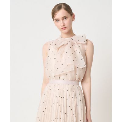 【セットアップ対応商品】オーガンジードットプリントリボンブラウス