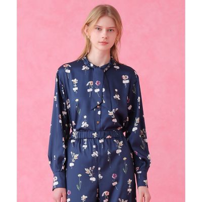 ＜ANAYI＞ボタニカルサテンプリントスカーフタイ　ブラウス