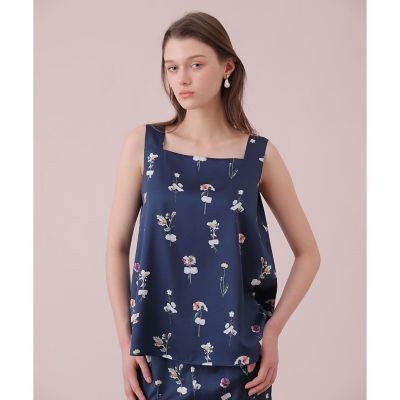 ＜ANAYI＞【セットアップ対応商品】ボタニカルサテンプリントスクエア　ブラウス