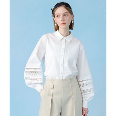 ＜ANAYI＞ブロードレース切り替えスリーブ　ブラウス