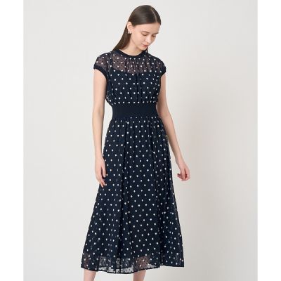 ＜ANAYI＞フラワー刺繍ドットフレア　ワンピース