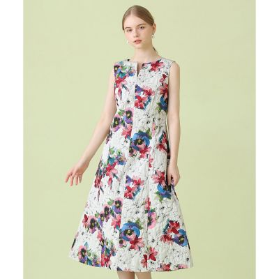 ＜ANAYI＞ふくれフラワージャカードキーホールフレア　ワンピース