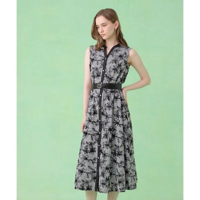 ＜ANAYI＞フラワー刺繍ストライプＡライン　ワンピース