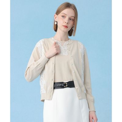 ＜ANAYI＞レースラインコットンナイロンカーディガン