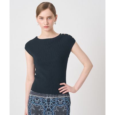 ＜ANAYI＞レーヨンポリエステルストレッチショルダーボタン　プルオーバー