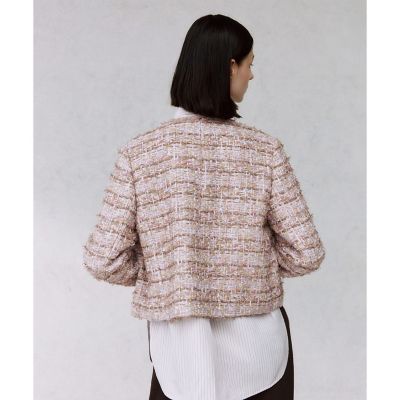 ブラウンピンクツイードノーカラー ジャケット〈セットアップ対応商品