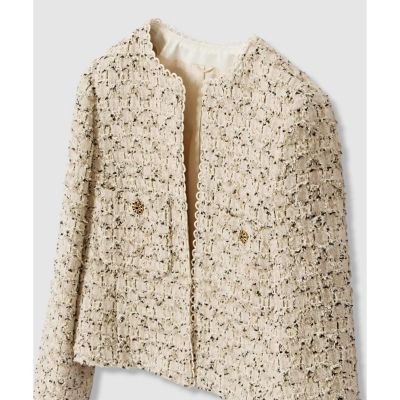 ベージュミックスツイードクルー ジャケット〈セットアップ対応商品