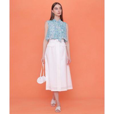 【新品タグ付き】ANAYI スラブツイードAラインスカート　白　金ボタン　36 スラブオックスベルト付きAライン スカート | ANAYI/アナイ | 三越