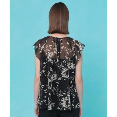 アートフラワープリントフリルブラウス〈セットアップ対応商品