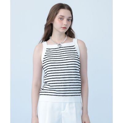 美品　ANAYI／アナイ★　レース　ボーダー　コットンキャミソール　M ANAYI - 美品 ANAYI／アナイ☆ レース ボーダー コットンキャミソール