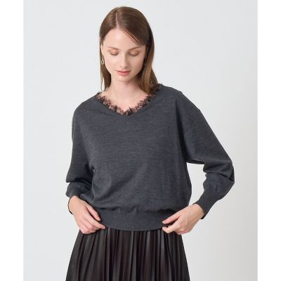 新品☆ANAYI レーヨンポリエステルVネックレースプルオーバー/23区、ロペ シャドウレースVネック プルオーバー | ANAYI/アナイ | 三越伊勢丹