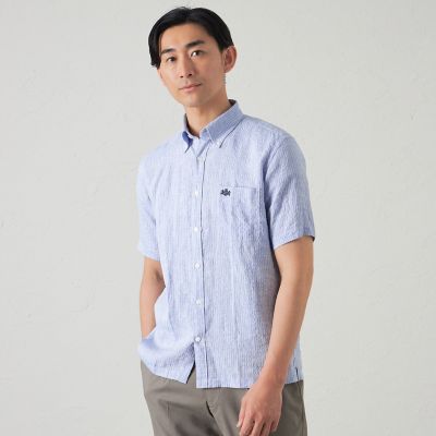 ＜BAKER STREET (Men)＞麻サッカーシャツ（２Ｌ・３Ｌあり）