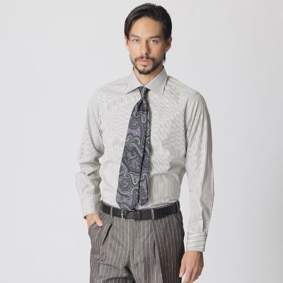 ＜Paul Stuart (Men)＞【Ｎｉｋｋｅｉ　ｍａｇａｚｉｎｅ掲載】オルタネイトストライプセミワイドカラーシャツ