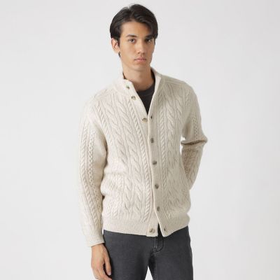 ランダムケーブル柄スタンドカラーカーディガン | Paul Stuart (Men