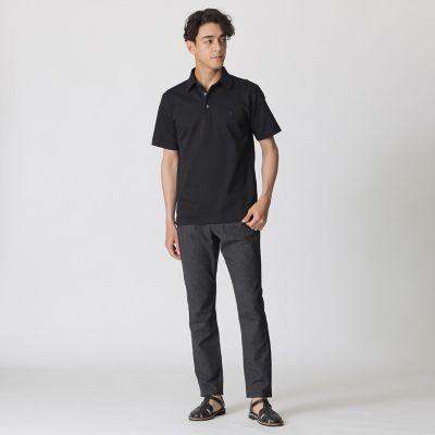 Paul Stuart 黒 ポロシャツ WEB・一部店舗限定】パケ柄ジャカードワイドカラーポロシャツ