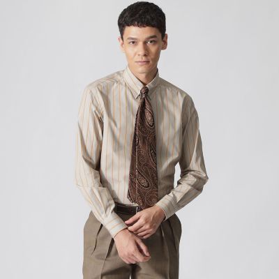 ＜Paul Stuart (Men)＞【数量限定】「ＣＯＬＬＥＣＴＩＯＮ　ＬＩＮＥ」コットンイエローストライプドレスシャツ／タブカラーシャツ