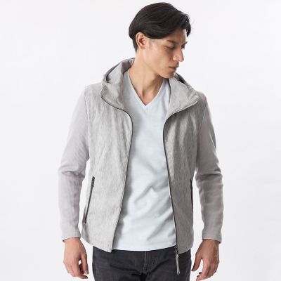 ＜EPOCA UOMO (Men)＞ツイードプリントポリエステルスエードパーカ